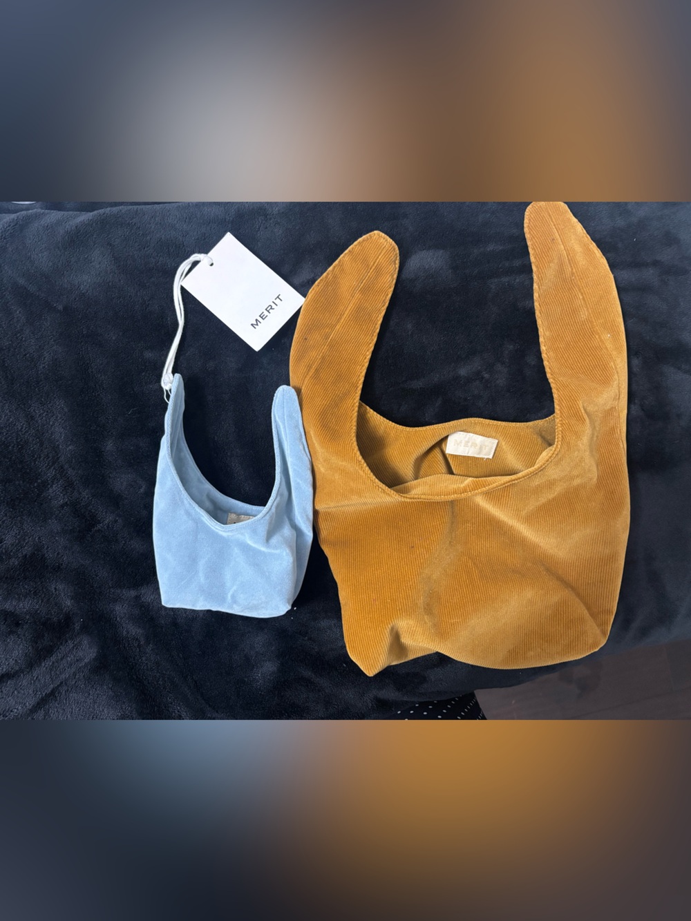 MERIT Corduroy Mini and Large Cosmetic Bag Set - Mustard and Light Blue